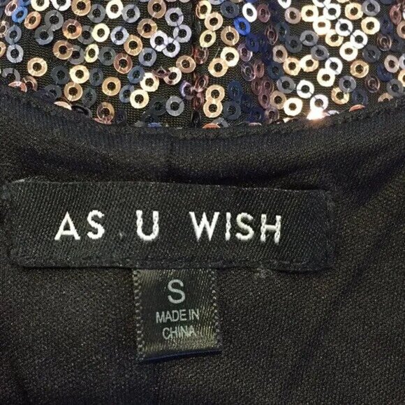 As U Wish Dress Bodycon Copper Black Sequins Low Scoop Back 3/4 Sleeve Small - Picture 5 of 7